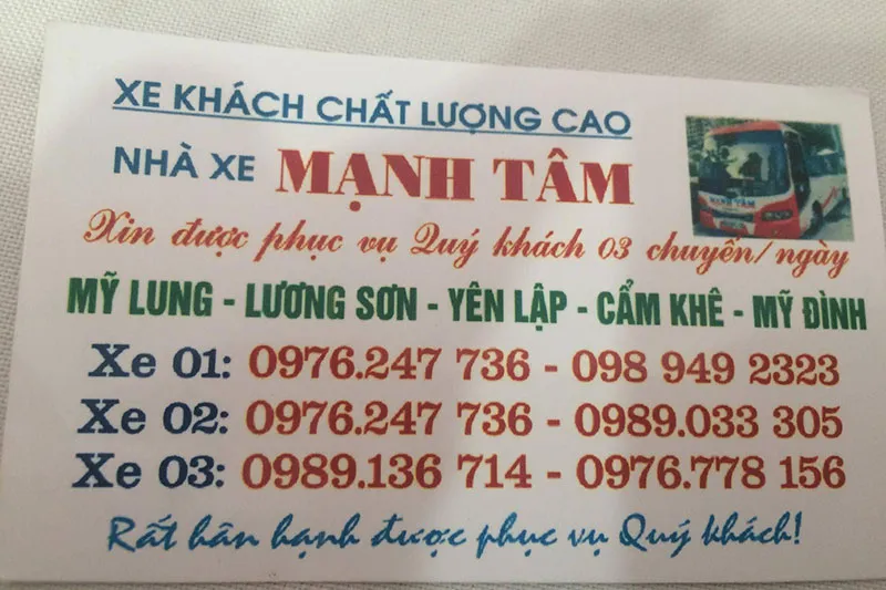 Dịch vụ xe khách Mạnh Tâm đón trả khách tại bến xe Mỹ Đình Hà Nội
