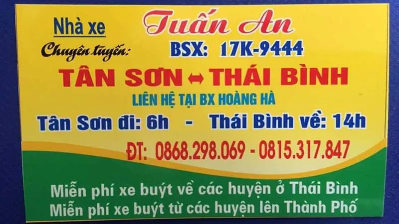 Nhà xe Tuấn An cung cấp dịch vụ miễn phí xe buýt nội tỉnh Thái Bình
