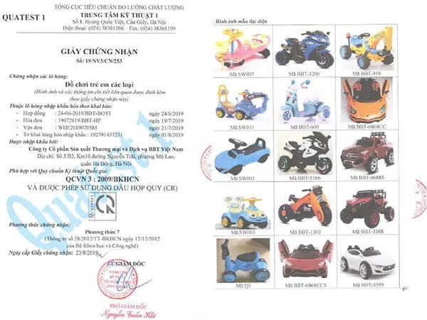 Chứng nhận chất lượng xe cho bé