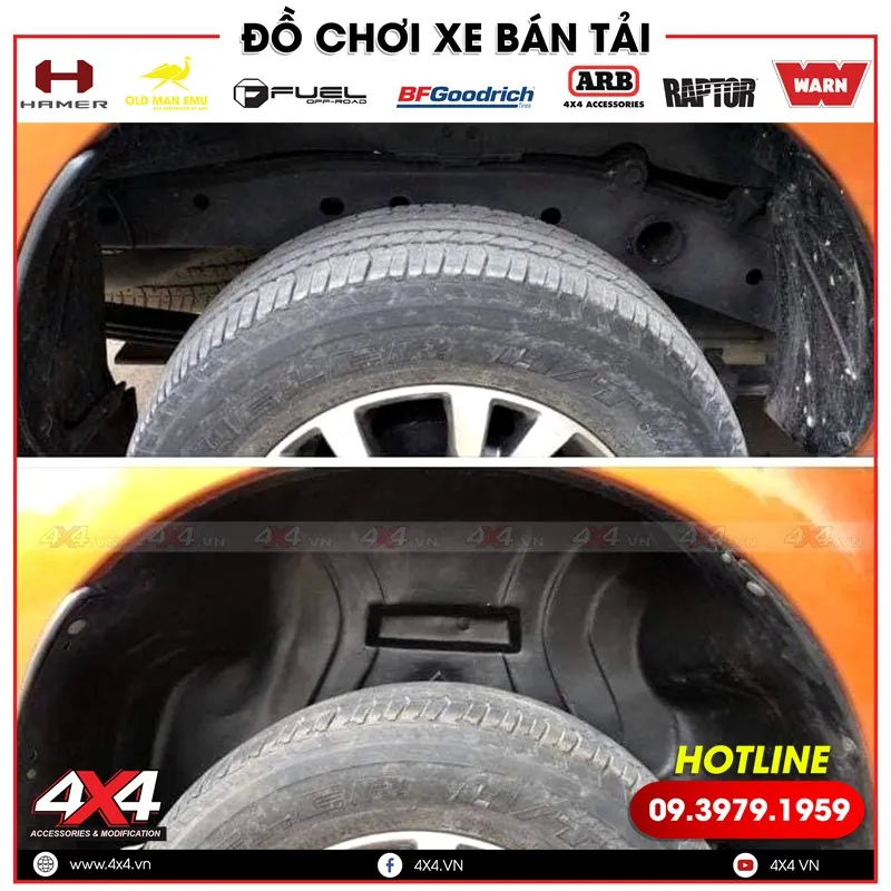 Ốp chắn lồng vè xe bán tải giúp xe Ford Ranger Wildtrak phần hốc bánh xe sạch hơn