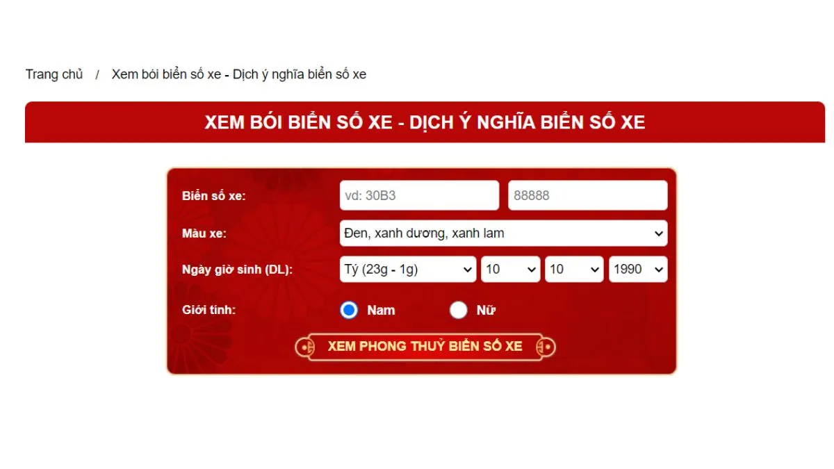 Giao diện dịch ý nghĩa biển số xe qua trang web Simphongthuy.vn rất trực quan và dễ sử dụng