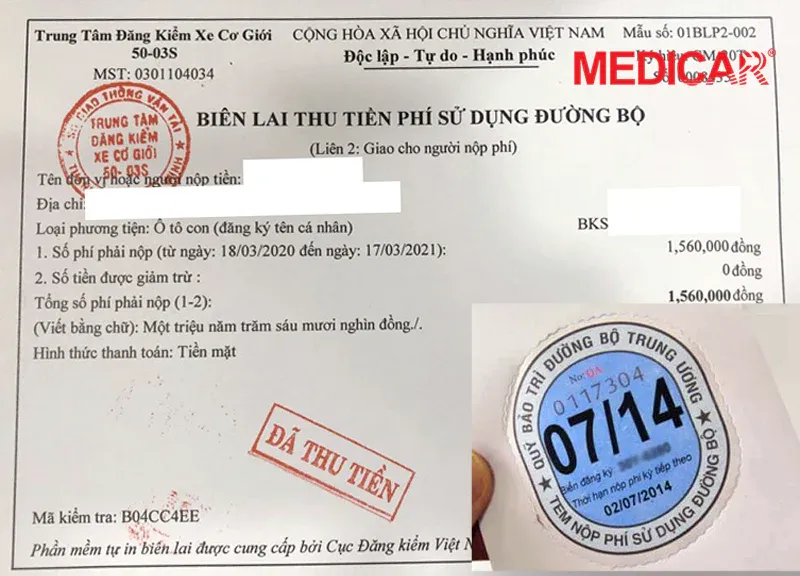 Bảng tra cứu phí bảo trì đường bộ cho xe con 5 chỗ theo chu kỳ 12 tháng đến 30 tháng.