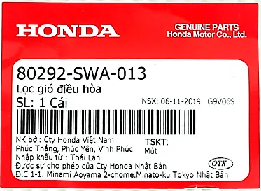 Tem Honda Vietnam trên phụ tùng chính hãng