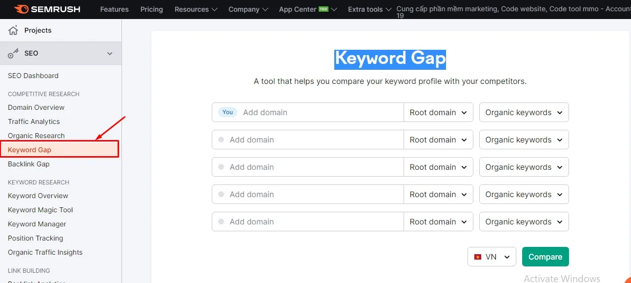 Sử dụng Content Gap để so sánh các hãng xe bán tải hàng đầu, giúp có cái nhìn xe bán tải hãng nào tốt nhất