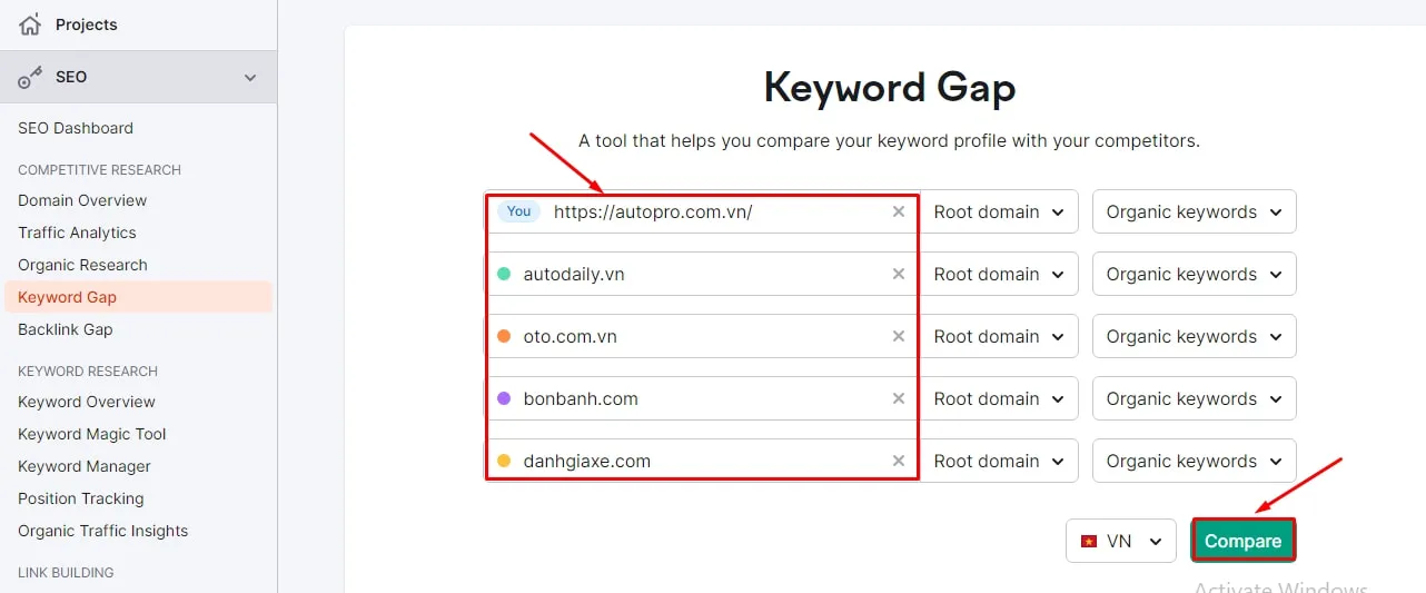 Điền Domain các đối thủ trong ngành xe bán tải để phân tích sự khác biệt giữa các thương hiệu hàng đầu