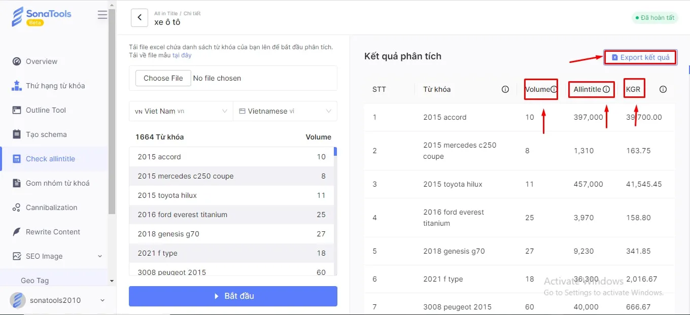 Kết quả phân tích , minh họa cho dữ liệu xếp hạng