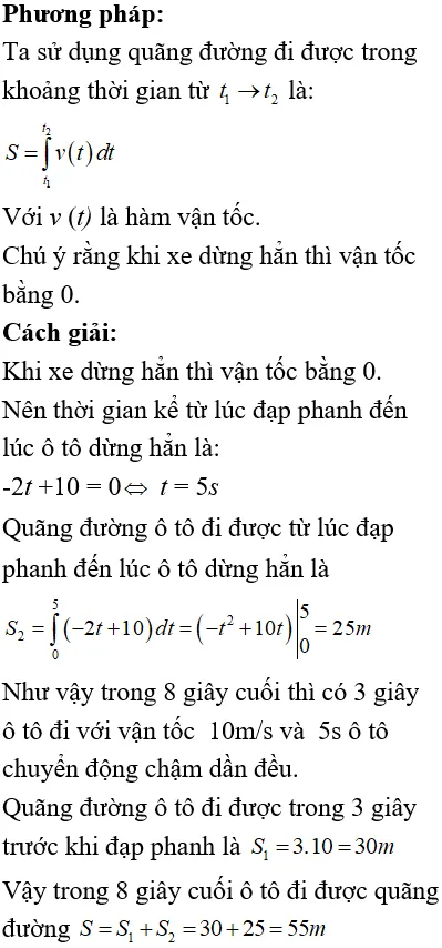 Phân tích hàm vận tốc và tính quãng đường cho một ô tô đang chạy với vận tốc 10m s