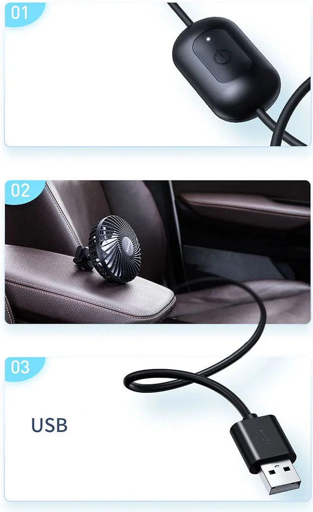 Thanh đỡ của phiên bản quạt gắn cửa gió điều hòa ô tô hàng ghế sau có thể uốn 360 độ