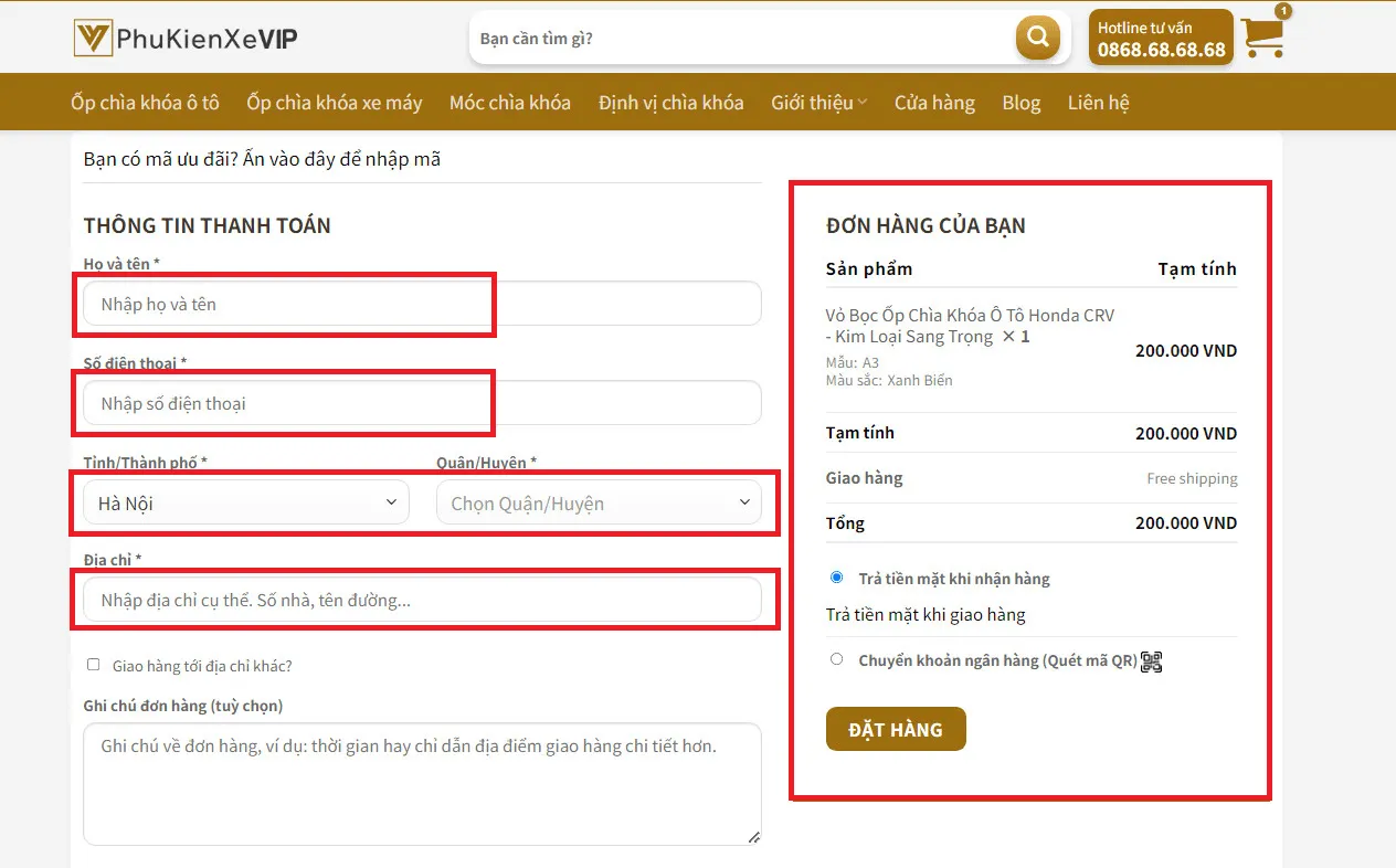 Quy trình mua hàng đơn giản tại Phukienxevip