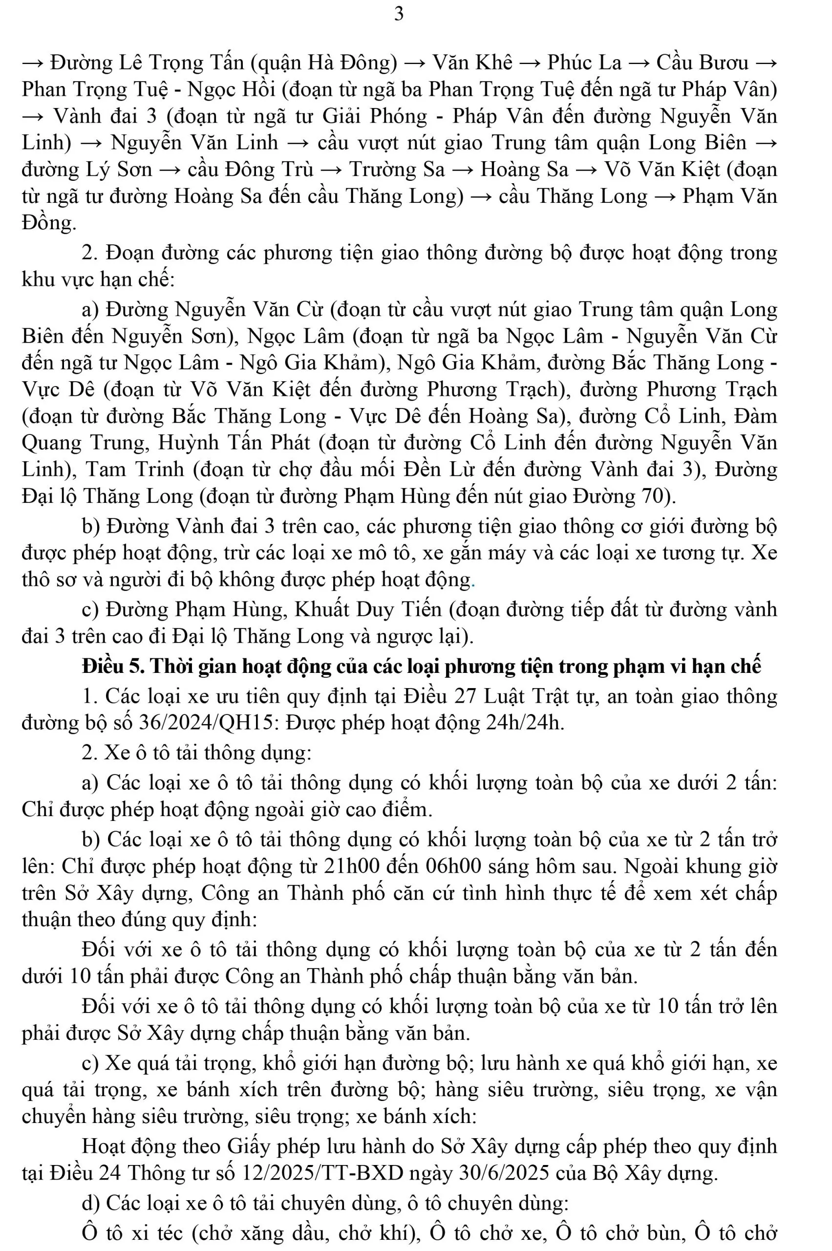 Quyết định hoạt động giao thông đường bộ năm 2026 và giấy phép vào phố cấm Hà Nội - trang 3
