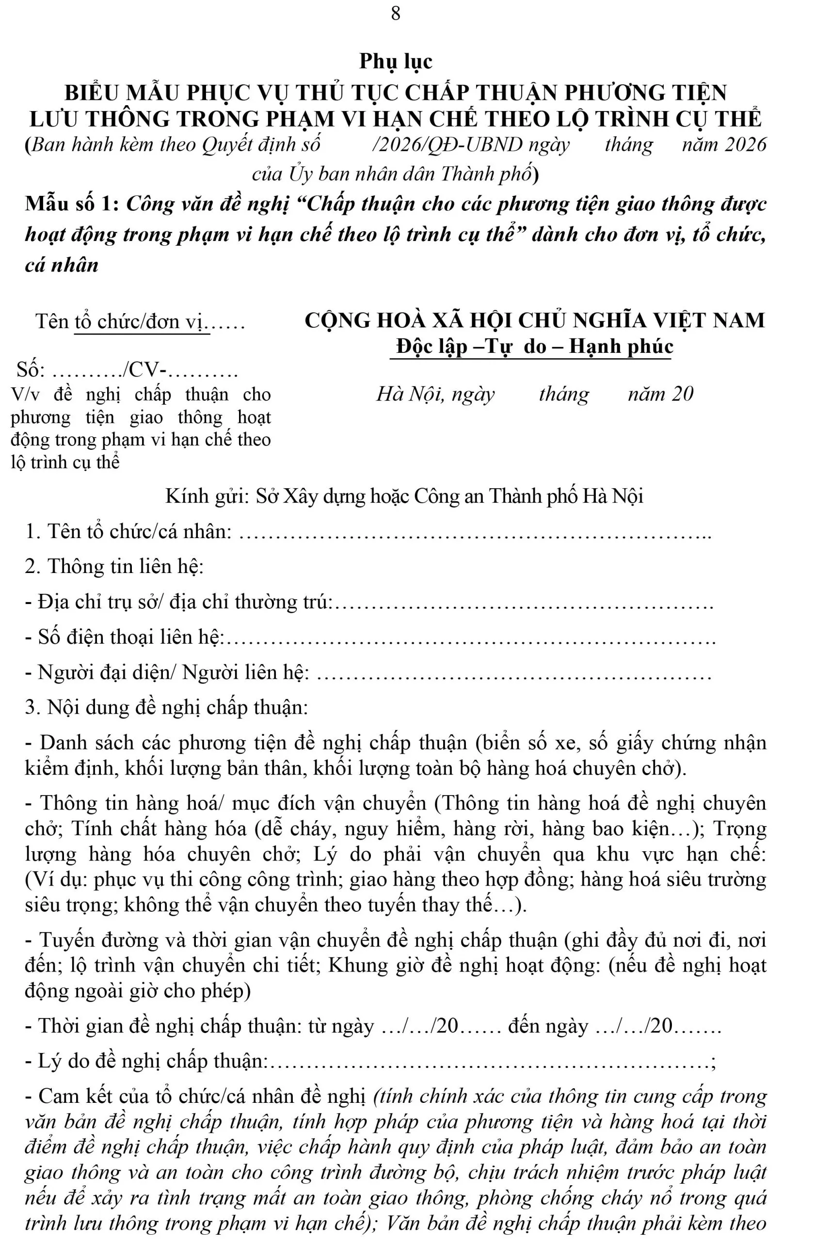 Quyết định hoạt động giao thông đường bộ năm 2026 và giấy phép vào phố cấm Hà Nội - trang 8