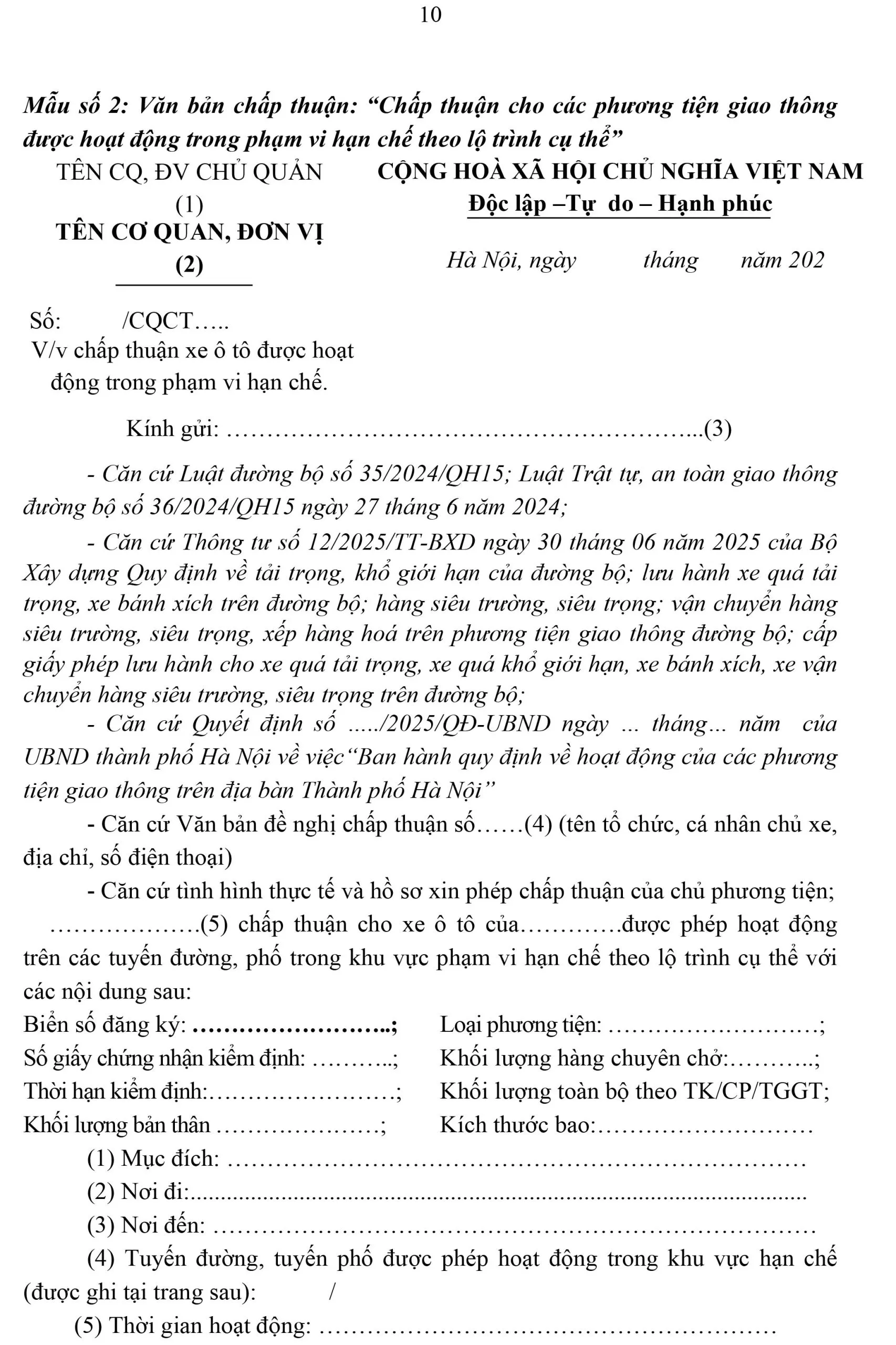 Quyết định hoạt động giao thông đường bộ năm 2026 và giấy phép vào phố cấm Hà Nội - trang 10