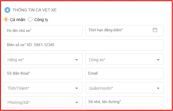 Nhập thông tin cần thiết