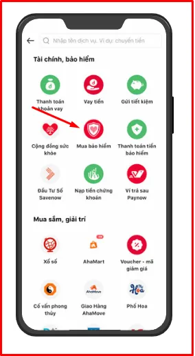 Mở ứng dụng Viettel Money, chọn danh mục Bảo hiểm