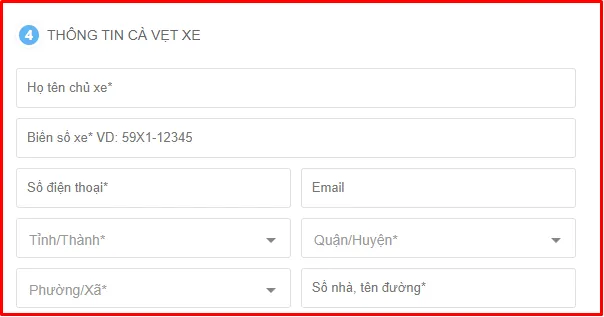 Nhập liệu thông tin phương tiện và chủ xe