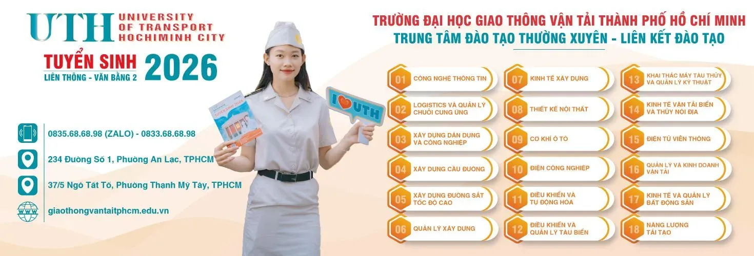 Trường Đại học Giao thông Vận tải TP.HCM thông báo tuyển sinh hệ liên thông năm 2026 với mức học phí ưu đãi và chương trình đào tạo bám sát thực tiễn ngành vận tải