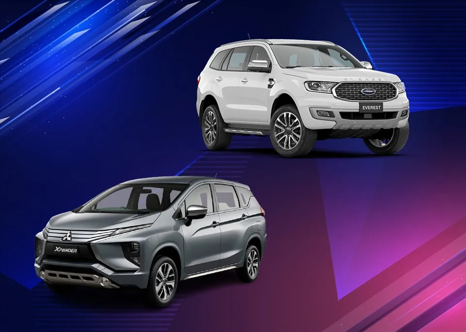 Hình ảnh hai loại xe SUV và MPV đang di chuyển trên đường, minh họa sự đa dạng về lựa chọn phương tiện