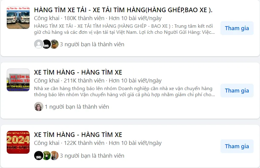 Tham gia các hội nhóm tài xế, chủ xe tải trên mạng xã hội để tìm mối chở hàng