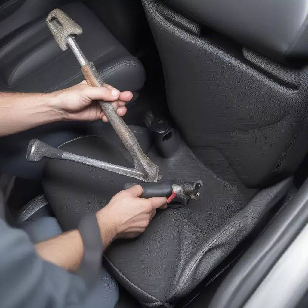 Các bước chuẩn bị dụng cụ để tháo bu lông cố định ghế xe ô tô