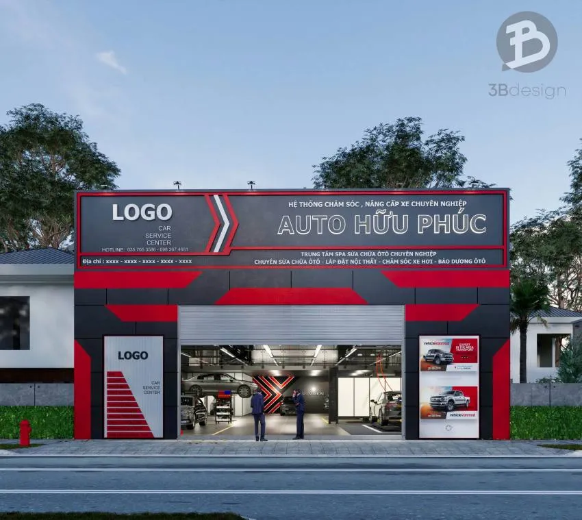 Thiết kế gara chăm sóc ô tô cao cấp 400m2 tại Hoàng Mai Hà Nội