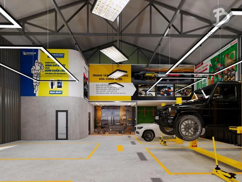 Thiết kế nội thất khu vực sửa chữa và bảo dưỡng gara