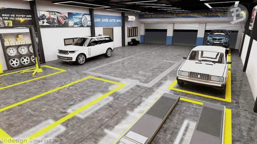 Xưởng gara ô tô với kết cấu khung thép tiền chế ưu điểm linh hoạt