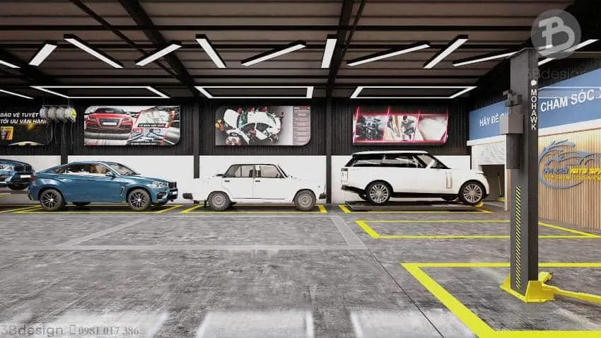 Môi trường làm việc chuyên nghiệp trong xưởng gara sửa chữa ô tô