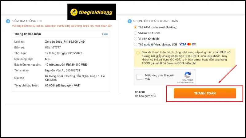 Kiểm tra đơn hàng và hoàn tất thanh toán