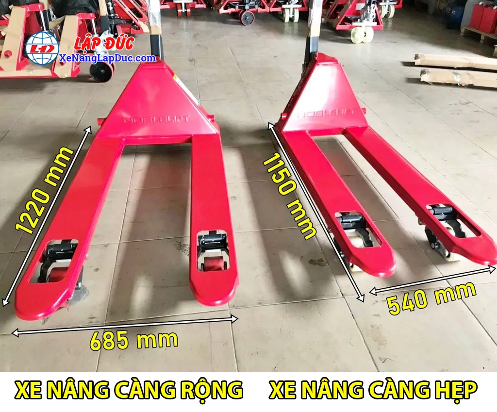 Xe nÃ¢ng tay cÃ³ 2 dáº¡nh lÃ  cÃ ng rá»™ng vÃ  cÃ ng háº¹p