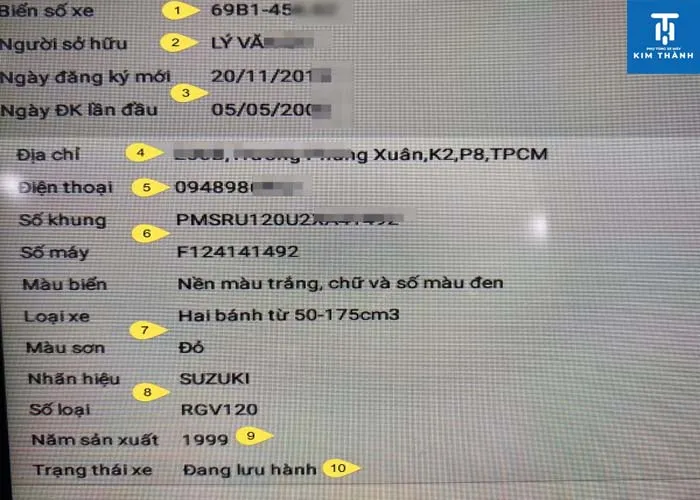 Các thông tin chi tiết khi tra cứu biển số xe máy online