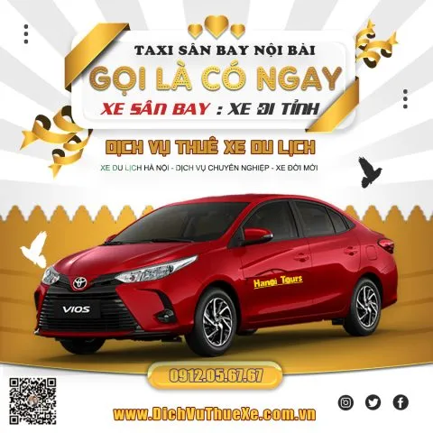 Xe ô tô đón khách tại khu vực Sân bay Nội Bài, hình ảnh tiêu biểu của dịch vụ thuê xe có lái