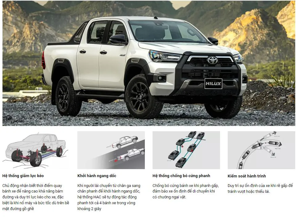 Các tính năng an toàn trên xe bán tải Toyota Hilux 2024