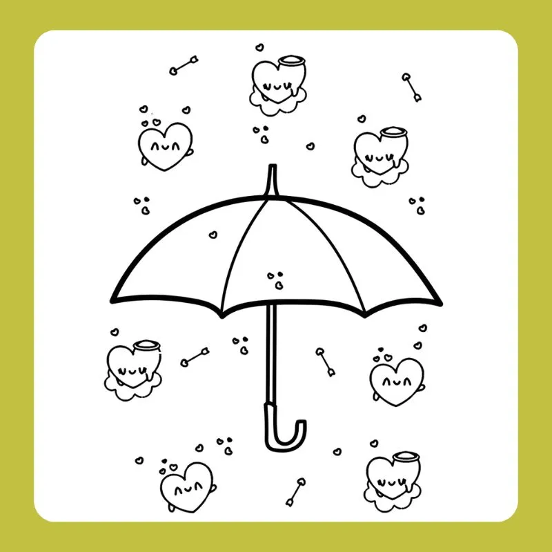 Tranh tô màu cái ô với hình ảnh mưa và cầu vồng rực rỡ