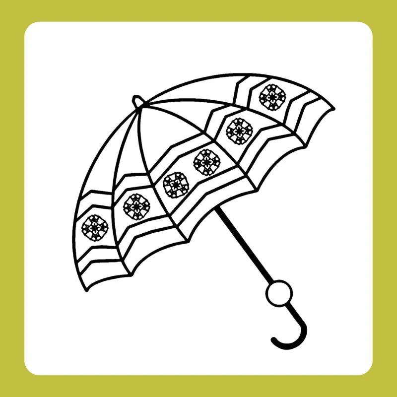 Bé gái mặc áo mưa và cầm ô, một khung cảnh của tranh tô màu cái ô