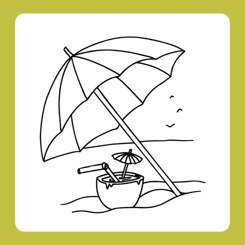 Tranh tô màu chiếc ô được trang trí bằng hình hoa lá, mang tính nghệ thuật