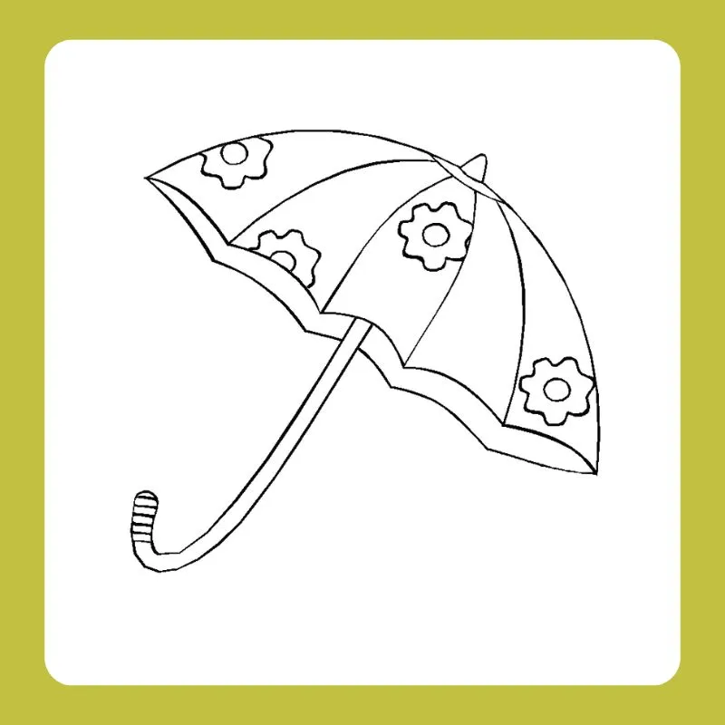 Một hình ảnh trang trí với chiếc ô làm điểm nhấn, trong bộ tranh tô màu cái ô