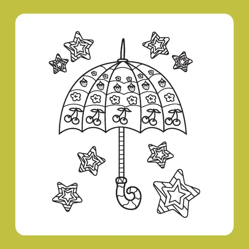 Tranh tô màu cái ô với hình ảnh bầu trời và mây, rèn luyện kỹ năng tô nền