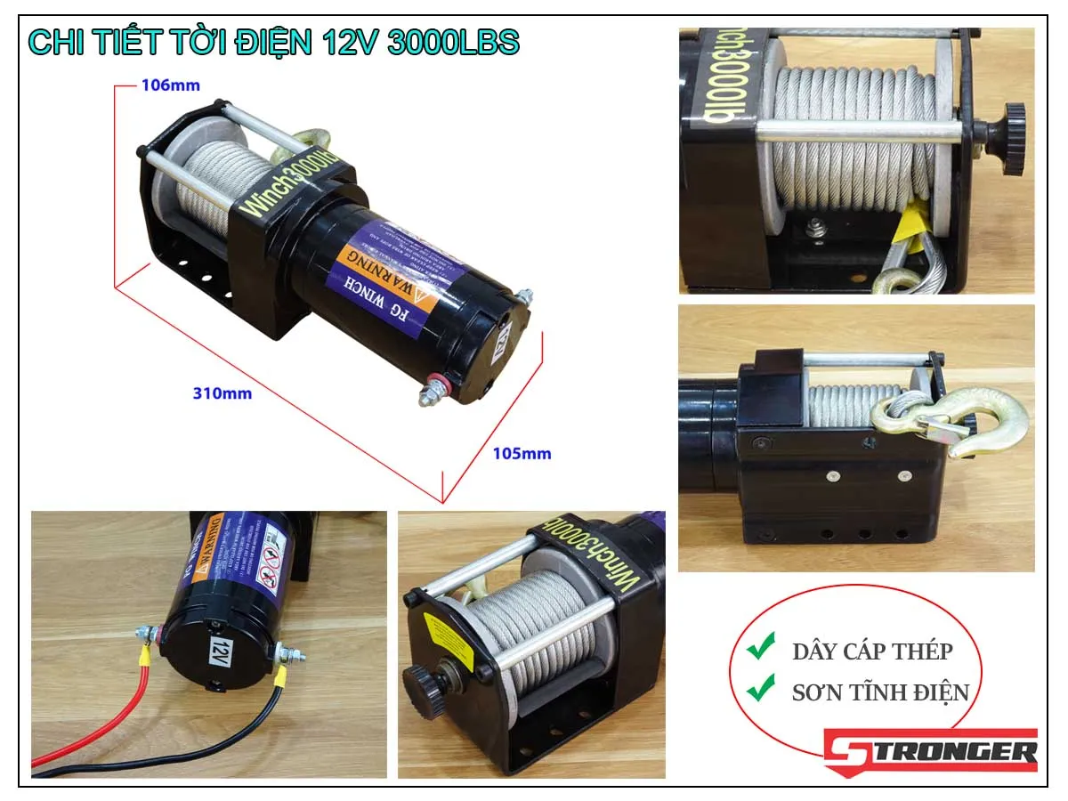Thông số kỹ thuật của tời điện 12V 3000LBS