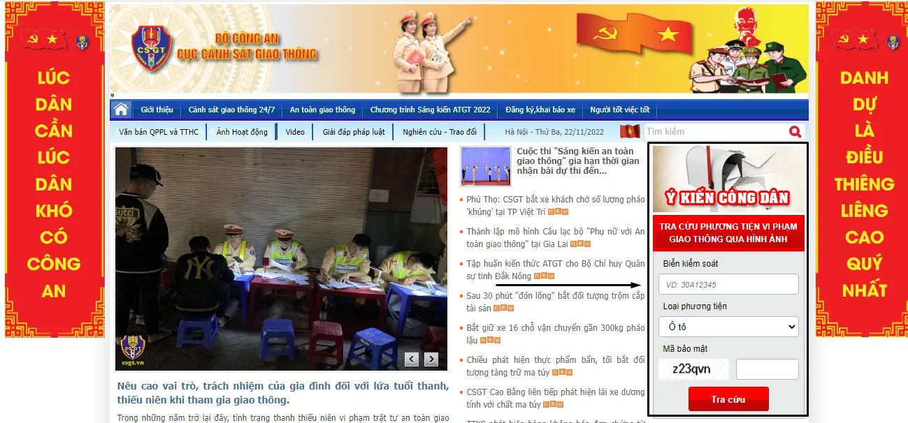 Giao diện tra cứu phạt nguội trên website Cục Cảnh sát Giao thông, hướng dẫn allintitle:cách tra cứu phạt nguội ô tô hà nội