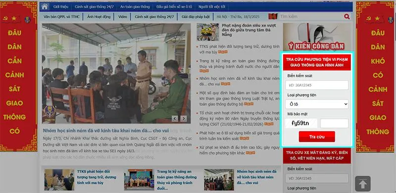 Cách tra cứu phạt nguội qua website Cục Cảnh Sát Giao Thông