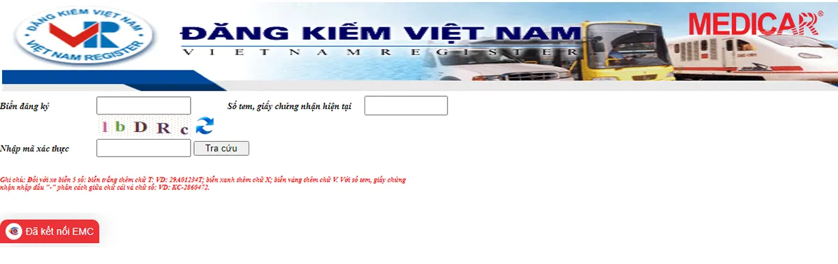 Trường nhập số tem và giấy chứng nhận khi tra cứu hạn đăng kiểm xe ô tô