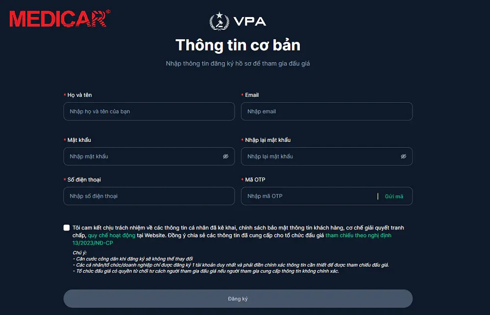 Hình minh họa các bước đăng ký tài khoản tham gia đấu giá xe ô tô