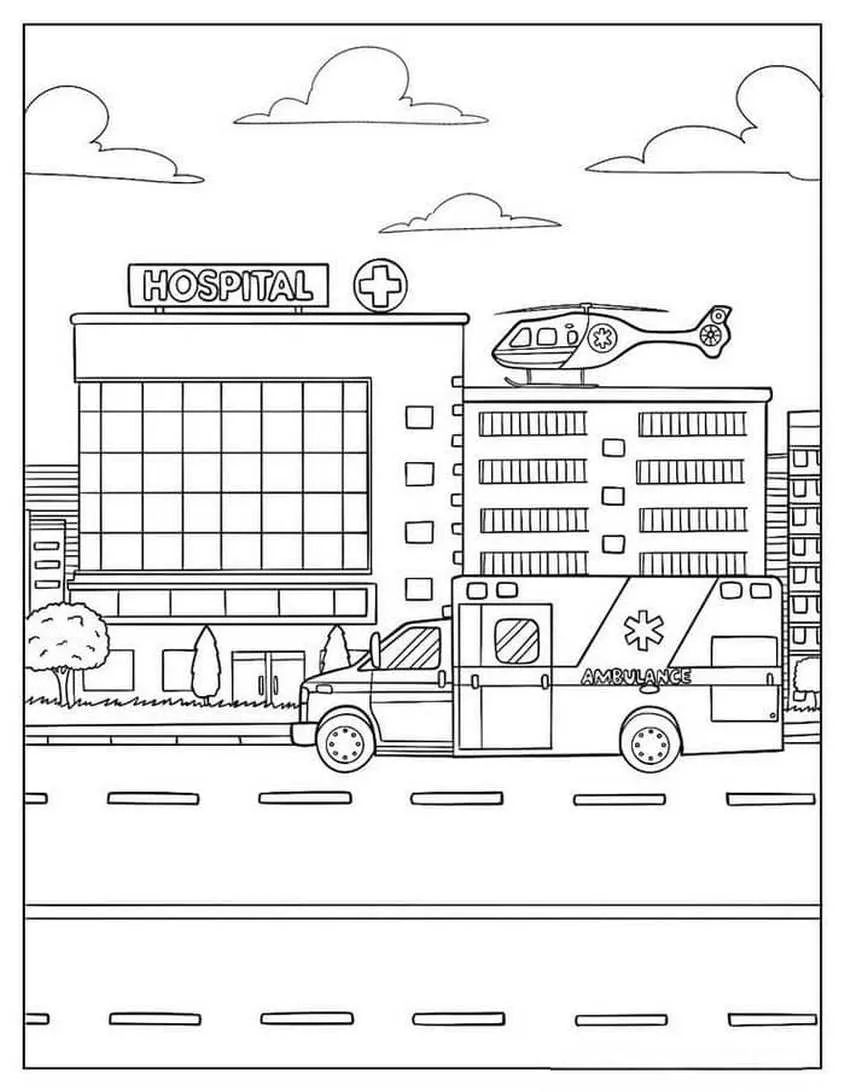 Tranh tô màu xe cứu thương đưa bệnh nhân đi cấp cứu - 3