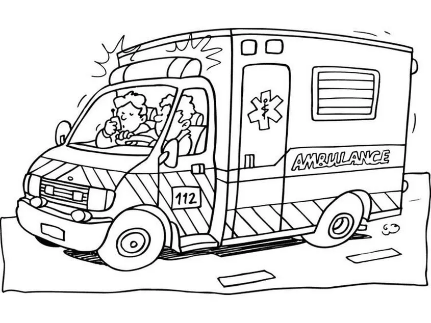 Tranh tô màu xe cứu thương đưa bệnh nhân đi cấp cứu - 5