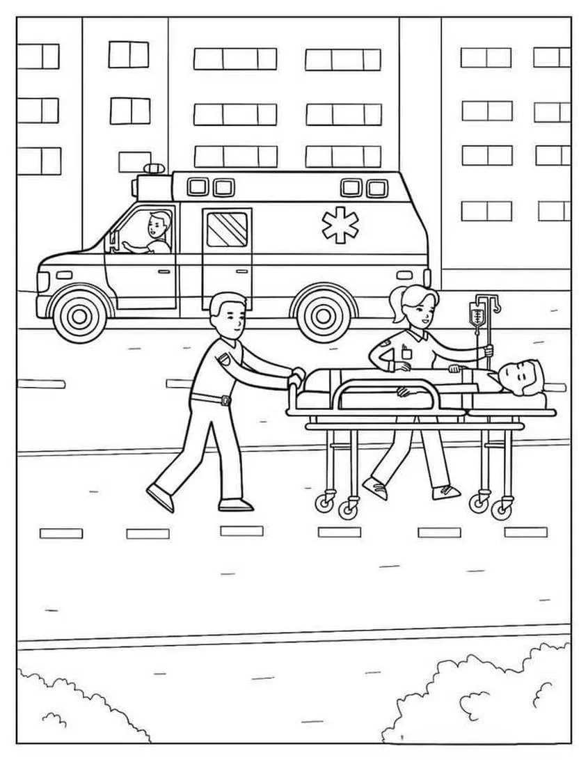 Tranh tô màu xe cứu thương đưa bệnh nhân đi cấp cứu - 10