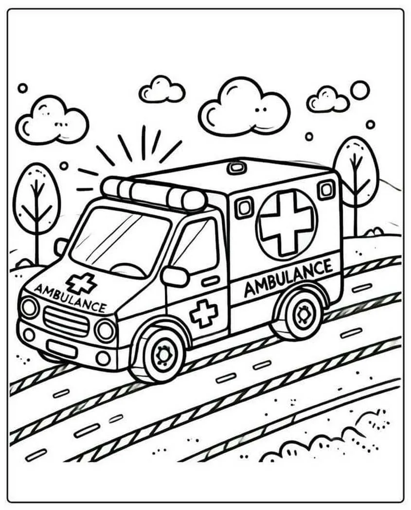Tranh tô màu xe cứu thương đưa bệnh nhân đi cấp cứu - 14