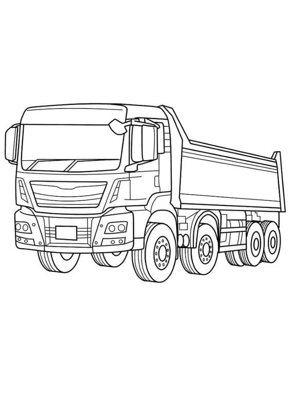 Tranh tô màu miễn phí hình xe tải và bối cảnh thành phố