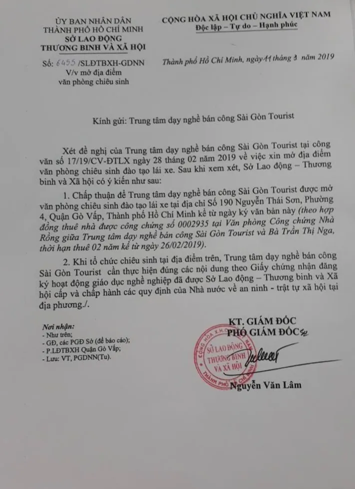 Chứng nhận và giấy phép của Trung tâm dạy nghề lái xe Sài Gòn Tourist