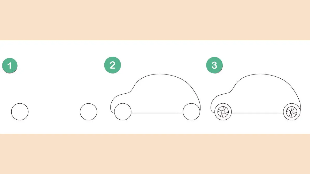 Bước 1 trong hướng dẫn cách vẽ ô tô cơ bản: Phác thảo thân xe và bánh