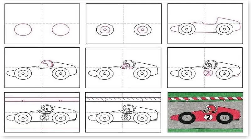 Cách vẽ xe ô tô đơn giản: Tạo hình bánh xe cân đối